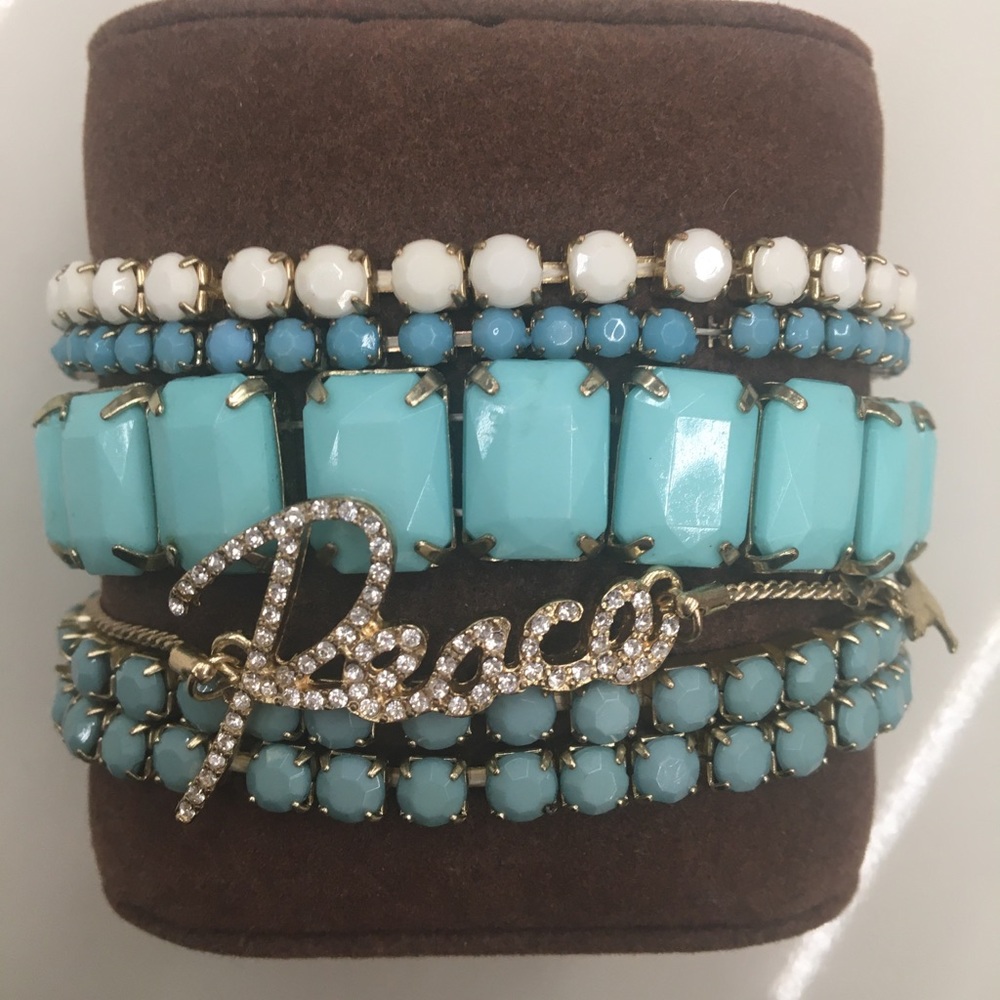 Set of 5 Stretch Bracelet & PEACE rhinestone✌️